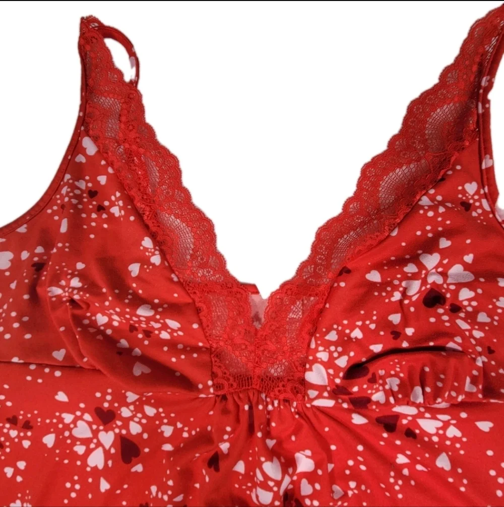 Joyspun Womens Heart Holiday Lace Babydoll Night Dress Size XL Red White EUC - Picture 5 of 10